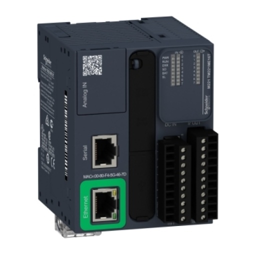 controlador lógico, Modicon M221, 16 ES, 8 entradas digitais, 8 saídas digitais, transístor, PNP, Ethernet