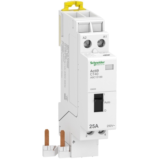 contactor com comando manual, Acti9 CT40, 2 NA, 2 polos, 25 A, 230 V CA, 50 Hz