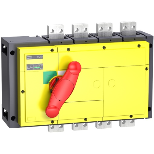 switch disconnector, Compact INS1250, 1250A, with red rotary handle and yellow front, 4 poles