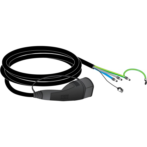 Cabo com conector T2, 16 A, monofásico, IEC, 4 metros - Peça sobressalente para Wallbox EVH2