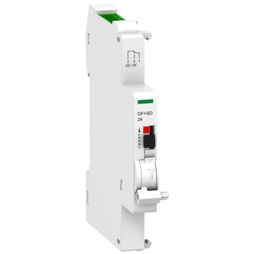 Contacto auxiliar, Acti9 A9N, OFSD, 1 NA  1 NF, 2 mA a 100 mA, 24 VCC, conector Ti24 na parte superior vendido separadamente