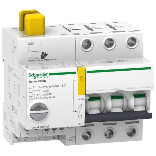 Disjuntor com telecomando integrado Reflex iC60N Ti24, 10 A, 3 polos, curva C