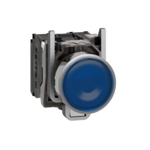 Botão de pressão iluminado azul ø 22  mola encastrada - 24 v - 1no1nc