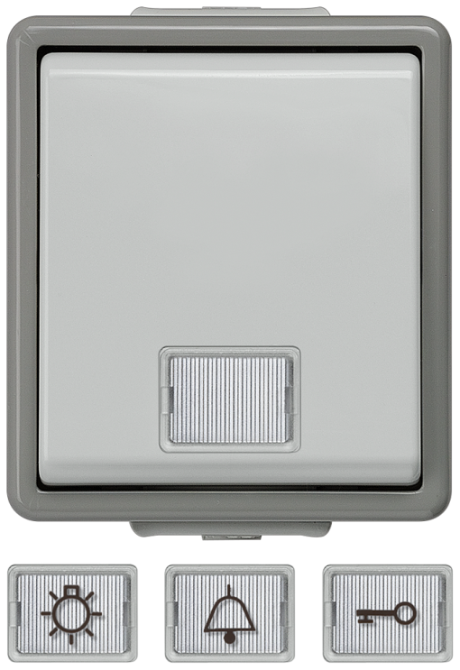 DELTA fläche IP44 surfacem pushbutton with white window and LED insert 1p