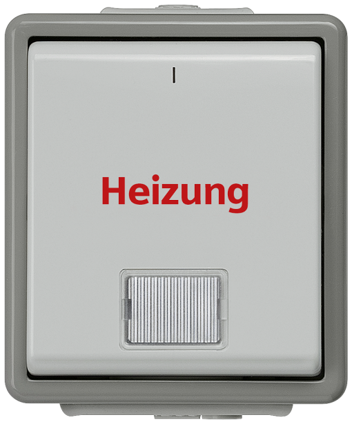 DELTA fläche IP44 surfacem heating emergency OFF switch with window and LED