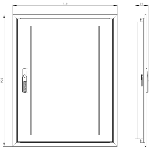 transparent door with masking frame for flush mounting simple version Heigh