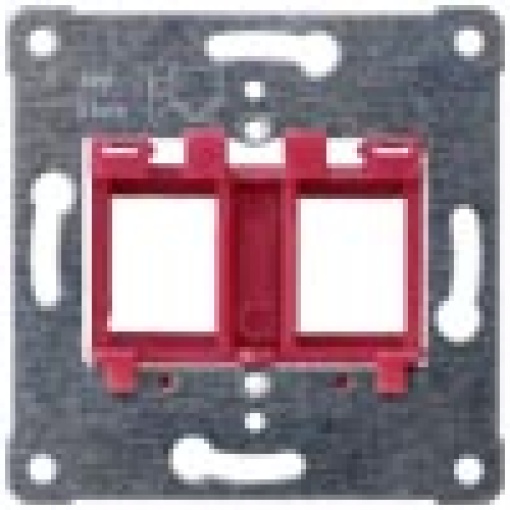 Support plate for modular jacks for mounting up to 2 connectors red insert