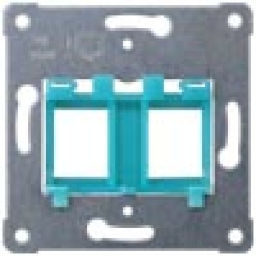 Support plate for modular jacks for mounting up to 2 connectors blue insert
