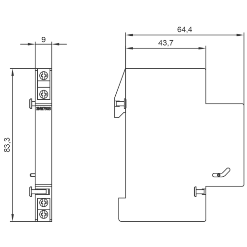 Auxiliary switch 1CO for cylindrical fuse holder sz 10 x 38 mm8 x 32 mm