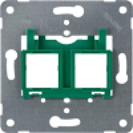 Support plate for modular jacks for mounting up to 2 connectors green insert
