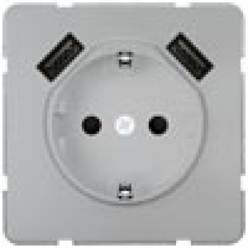 DELTA style SCHUKO socket outlet with double USB charger platinum metallic