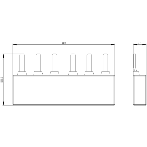 3ph busbar for 2 circuit breakers S2 modular spacing55 mm