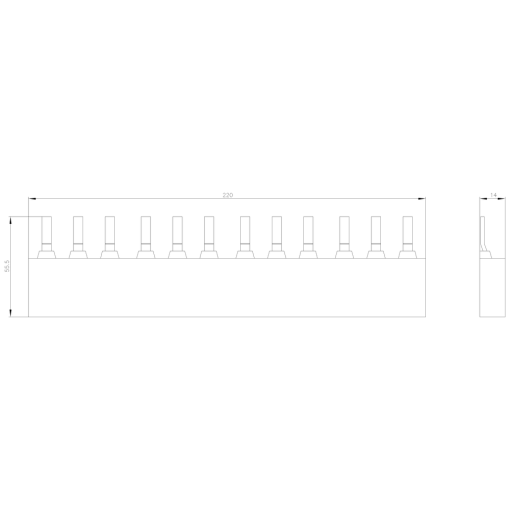 3ph busbar for 4 circuit breakers S2 modular spacing 55 mm