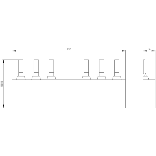 3ph busbar for 2 circuit breakers S2 modular spacing 75 mm