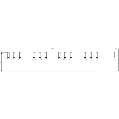 3ph busbar for 4 circuit breakers S2 modular spacing 75 mm
