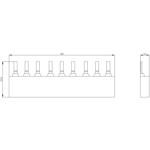 3ph busbar for 3 circuit breakers S2 modular spacing 55 mm