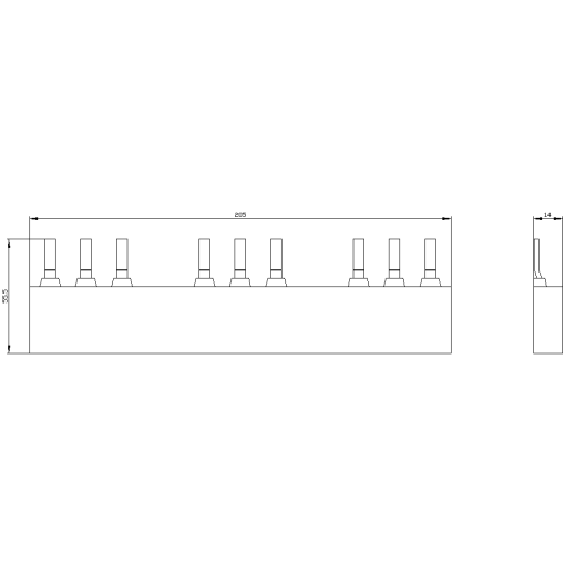 3ph busbar for 3 circuit breakers S2 modular spacing 75 mm
