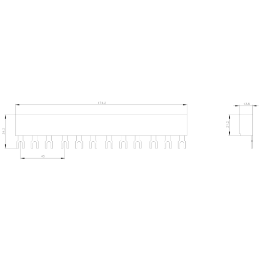 3ph busbars modular spacing 45 mm for 4 switches connections in fork shape
