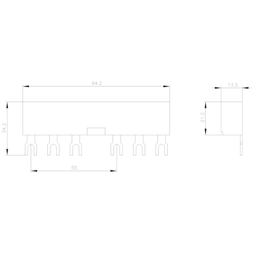 3ph busbars modular spacing 55 mm for 2 switches connections in fork shape