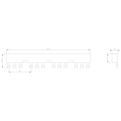 4ph busbars modular spacing 55 mm for 3 switches connections in fork shape