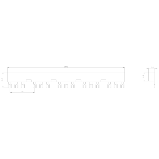 5ph busbars modular spacing 55 mm for 3 switches connections in fork shape