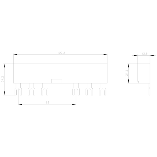 2ph busbars modular spacing 63 mm for 3 switches connections in fork shape