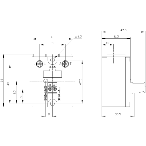 Semiconductor relay 3RF2 1phase W45 mm 90 A 48600 V430 V DC
