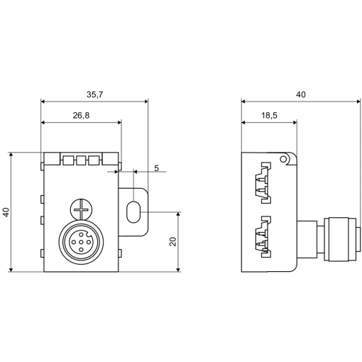 ASi M12 branch ASi and UAUX M12 socket IP676869K max 4 A