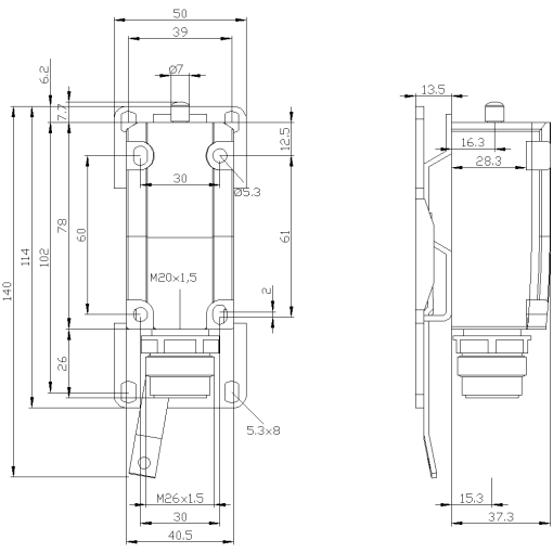 Basic switch for position switch 3SE51 metal encl 40 mm EN50041