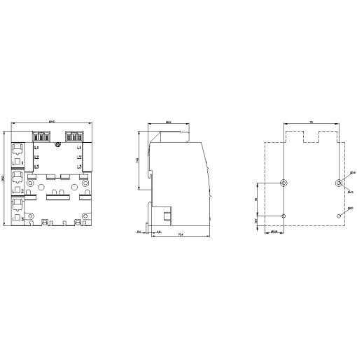 3ph busbar with infeed left for 2 circuit breakers S00 and S0
