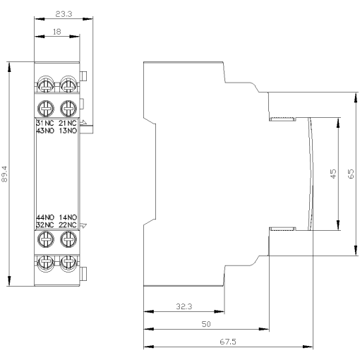 Auxiliary switch attachable on the side 2 NO  2 NC for circuit breaker S00S0