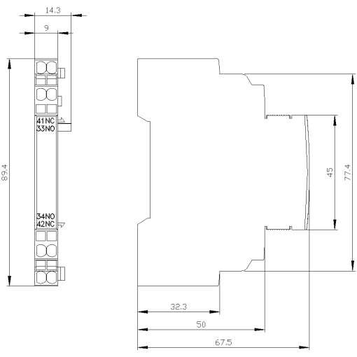 Auxiliary switch attachable on the side 1 NO  1 NC for circuit breaker S00S0