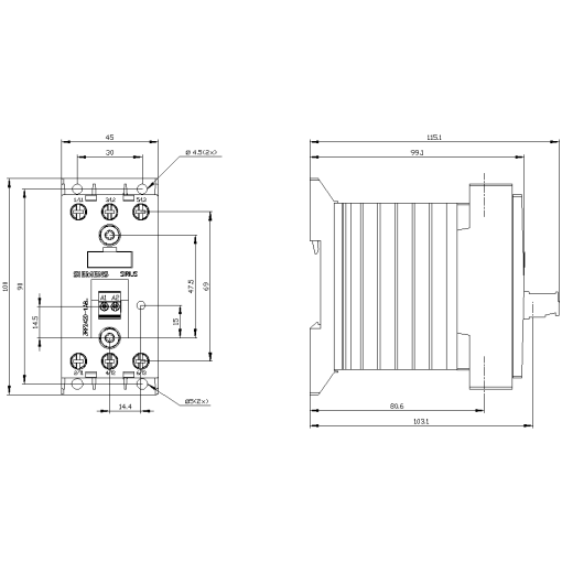 Solidstate contactor 3RF2 3ph AC51 20 A 48600 V110 V AC 2phase controlled