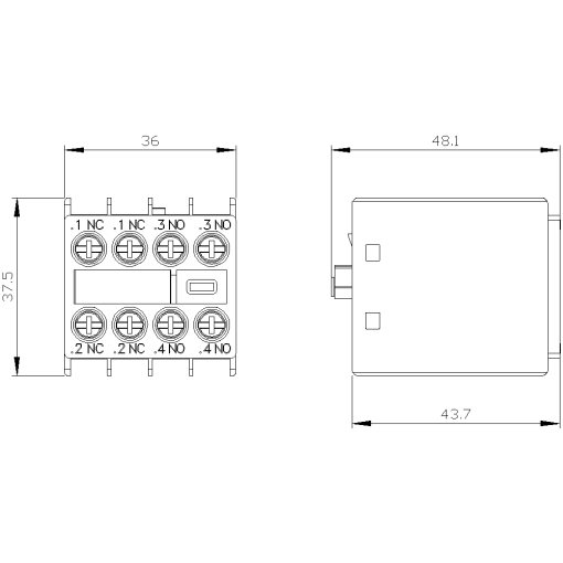 Auxiliary switch 2 NO2 NC current paths 1 NC 1 NO for contactor relaysmot