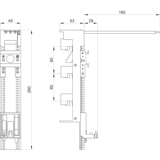 Device adapter S0 32 A for 60 mm busbar system 45x 260 mm long