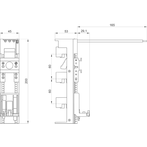 Device adapter S00 25 A for 60 mm busbar system 45x 200 mm long