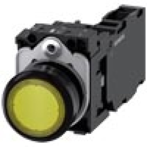 Pushbutton illuminated 22 mm round plastic yellow 1 NO  1 NC 24 V ACDC