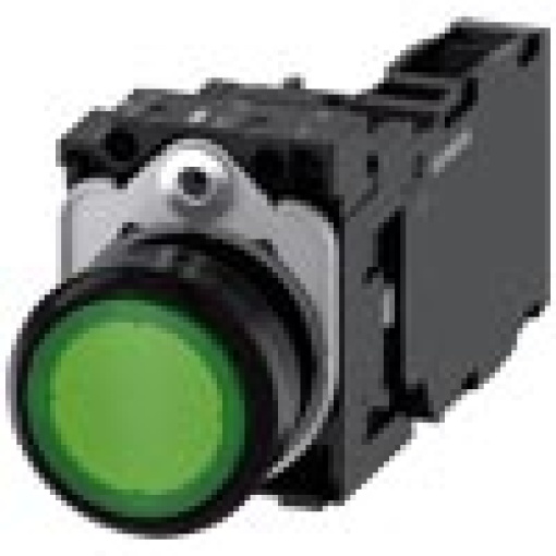 Pushbutton illuminated 22 mm round plastic green 1 NO  1 NC 110 V AC