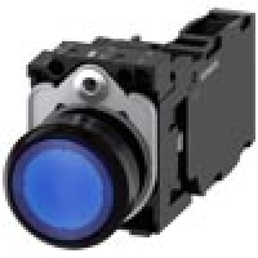 Pushbutton illuminated 22 mm round plastic blue 1 NO  1 NC 110 V AC