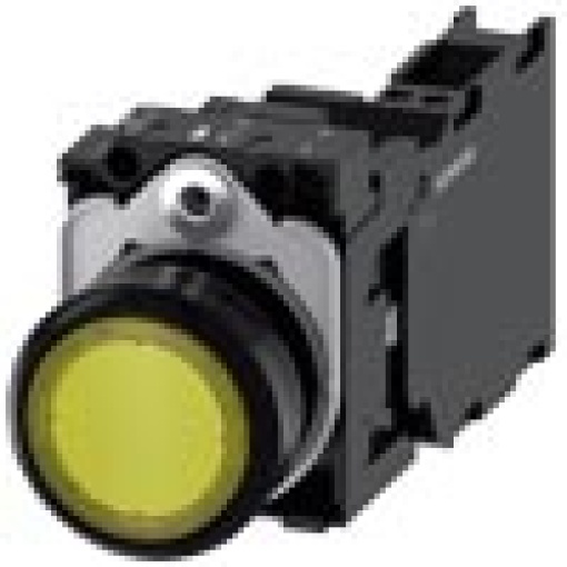Pushbutton illuminated 22 mm round plastic yellow 1 NO  1 NC 110 V AC