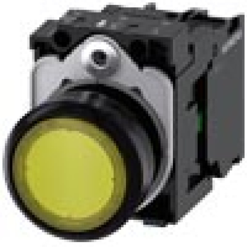 Pushbutton illuminated 22 mm round plastic yellow 1 NO 110 V AC