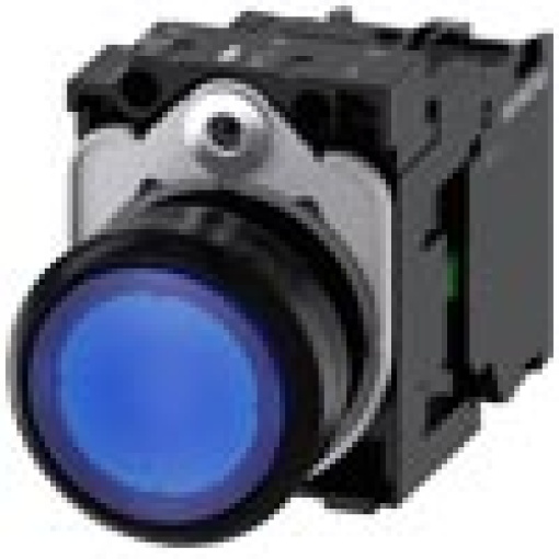 Pushbutton illuminated 22 mm round plastic blue 1 NO 110 V AC
