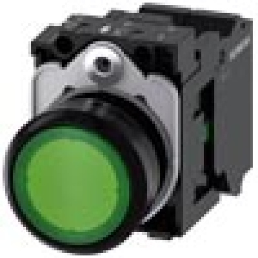 Pushbutton illuminated 22 mm round plastic green 1 NO 110 V AC