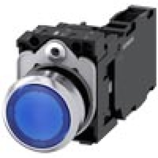 Pushbutton illuminated 22 mm round metal high gloss blue button 1 NO 