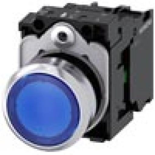 Pushbutton illuminated 22 mm round metal high gloss blue button 1 NO