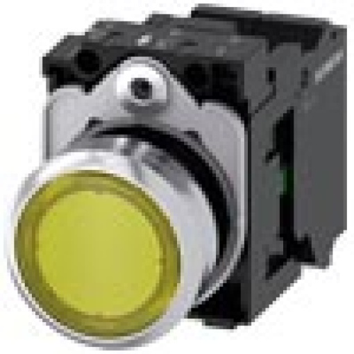Pushbutton illuminated 22 mm round metal high gloss yellow button 1 NO