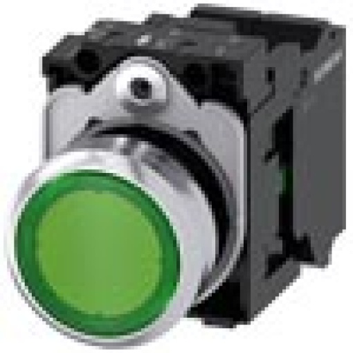 Pushbutton illuminated 22 mm round metal high gloss green button 1 NO