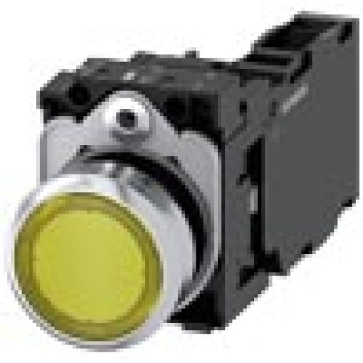 Pushbutton illuminated 22 mm round metal high gloss yellow button 1 N