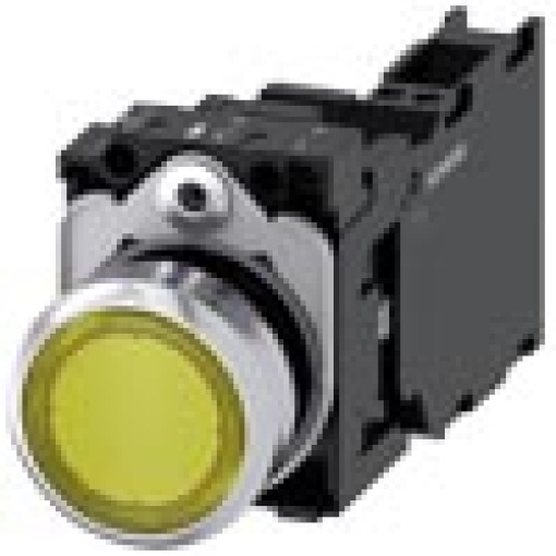 Pushbutton illuminated 22 mm round metal high gloss yellow button 1 N