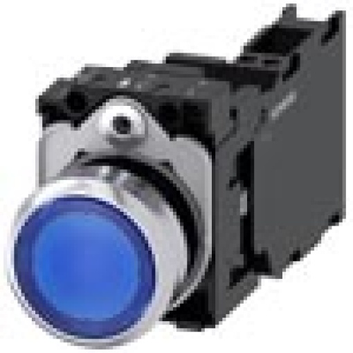 Pushbutton illuminated 22 mm round metal high gloss blue button 1 NO 